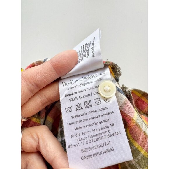 NUDIE Brandon Madras Check Cotton Short Sleeve Button Down Shirt, Size XL - Picture 8 of 15